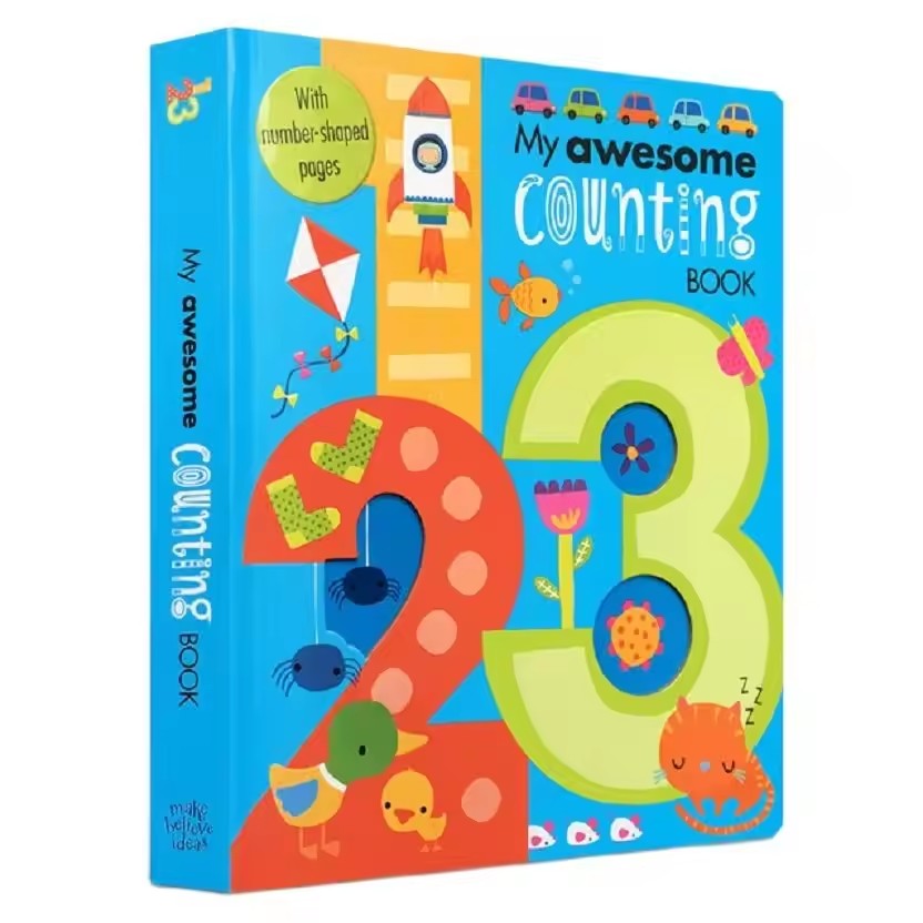 Kids Education Number - หนังสือสอนนับเลขสุดเจ๋งของฉัน - หนังสือภาษาอังกฤษสำหรับเด็กทารกและเด็กเล็ก ของเล่นเสริมการเรียนรู้คณิตศาสตร์พร้อมหน้ากระดาษรูปทรงตัวเลข