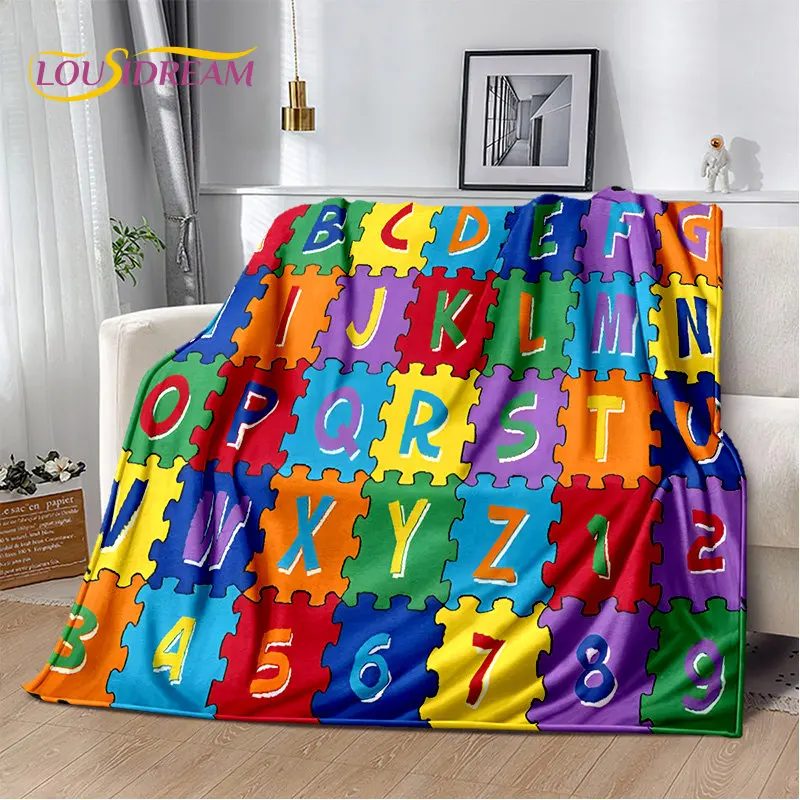 Abc Kids Early Education - ผ้าห่มนุ่มลายการ์ตูนตัวอักษร ABC สำหรับเด็กเล็ก ผ้าห่มขนแกะสำหรับการศึกษาปฐมวัย ผ้าห่มสำหรับห้องนั่งเล่น ห้องนอน