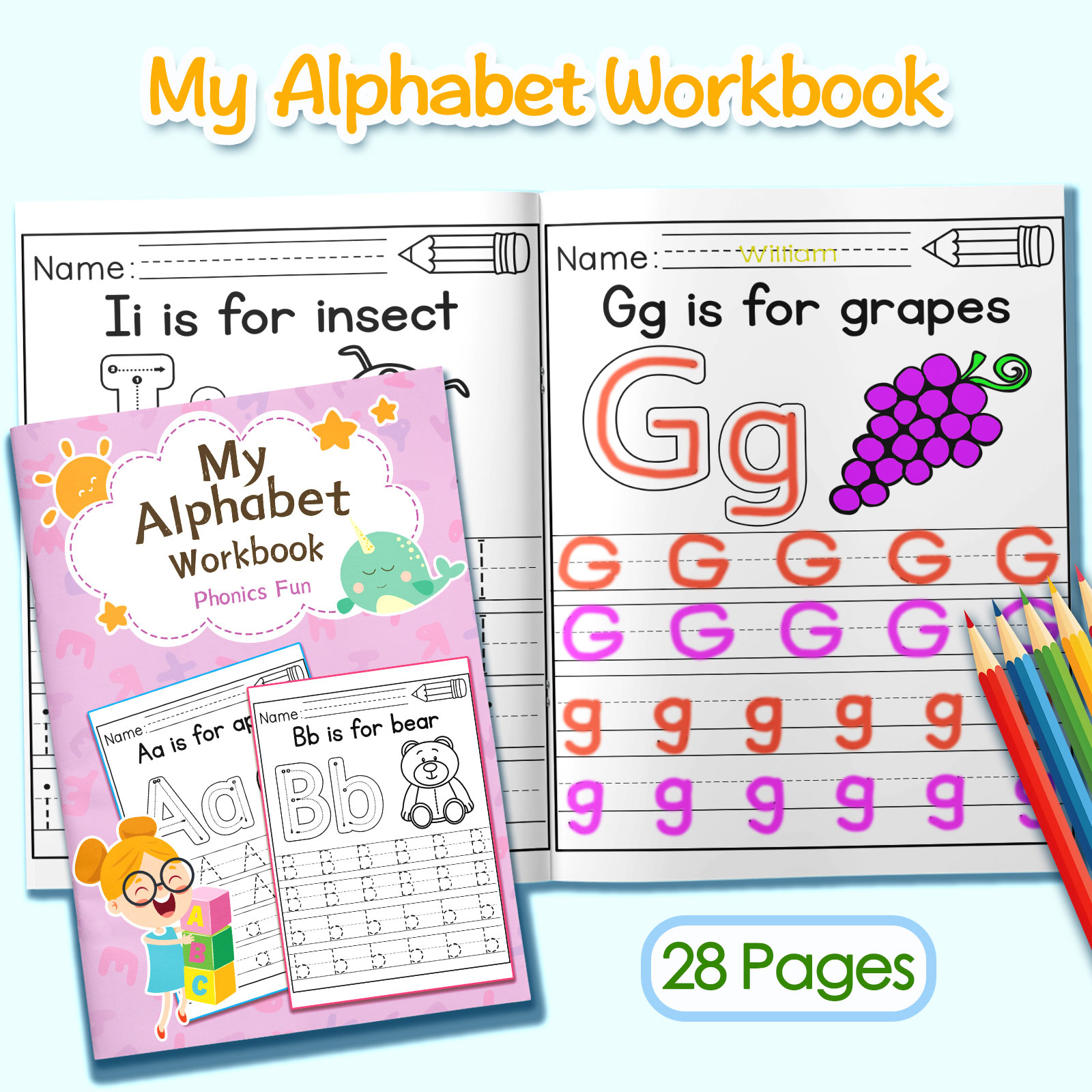 สมุดระบายสีคำศัพท์และประโยคตัว - Kids Education Activities บทวิจารณ์และราคา